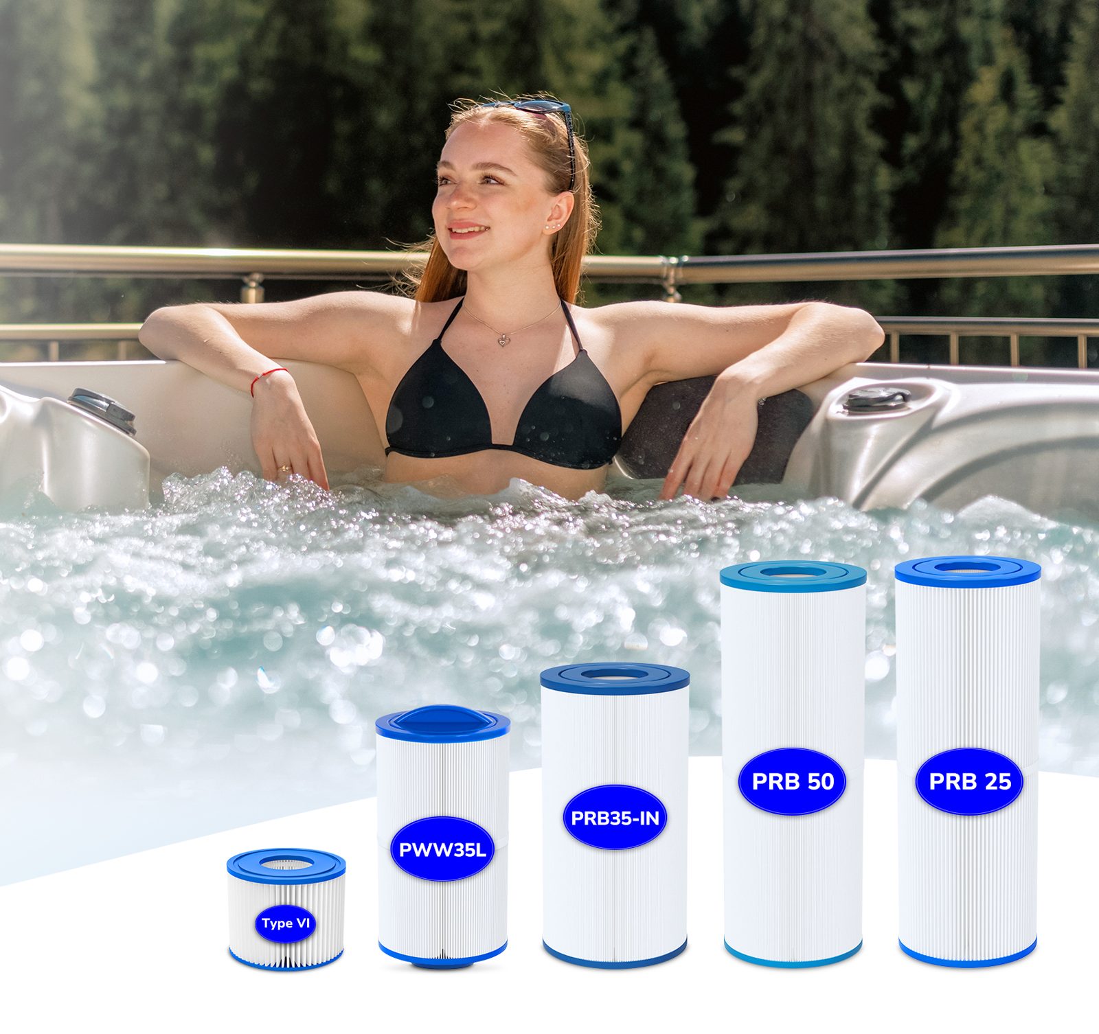 Clear hot tub water kept clean by Future Way spa filters
